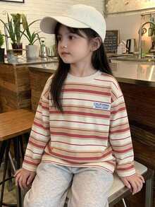 Dazy Kids (少女款) 長袖條紋寬鬆基礎秋/冬疊穿T恤 - 米色 - 查看 7