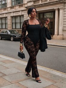 Firerie Plus Size Sexy Street Style Lace Jumpsuit For Music Festival And Vacation - Black - View 6