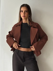 Aloruh Women's Elegant Street Style Button Lapel Trench Coat - Rust Brown - View 6