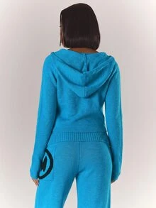 MUSERA 藍色針織拉鍊連帽外套 單獨販售 秋冬日常休閒款 - 藍色 - 查看 2