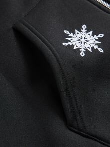 SHEIN 青少年男孩休閒字母印花連帽夾克，毛邊飾邊，適合秋冬返校季 - 黑色 - 查看 5