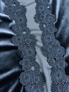 Al Najma Women Fall Winter Warm Navy Blue Velvet Lace Trim Open Front Long Sleeve Loose Long Abaya Kaftan For Home Visiting Gathering - Blue - View 16