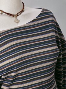 SHEIN ICON 大尺碼 Y2K 復古不對稱肩針織收腰 T-shirt 上衣，休閒復古不對稱領長袖上衣 - 彩色 - 查看 9