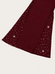Sweetra Plus Size Sexy Sequin Lace Patchwork Flared Pants - Burgundy - View 4