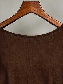 SHEIN Kaos Wanita Polos Kasual Serbaguna untuk Pemakaian Sehari-hari - Coffee Brown - View 5