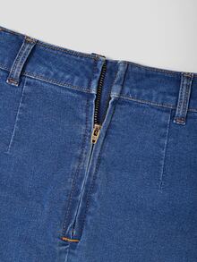 GlowEve Women's Patchwork Floral Embroidered Mesh Mermaid Tail Elegant Denim Skirt - Blue - View 4