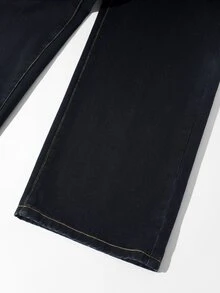 SHEIN Teen Girls Y2K Tea Color Contrast Stitching Black Gray Washed Loose Straight Leg Wide Leg Denim Jeans, Back To School Casual Street Style Denim Pants - Black - View 7