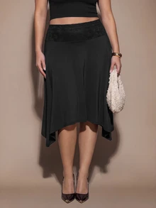 SHEIN BAE CURVE 大尺碼女款純色休閒百搭日常裙 - 黑色 - 查看 6