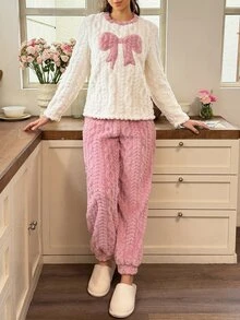 Snug Reverie Sweet Women's New Winter Thickened Fleece Cute Pajama Set - Pink - View 4
