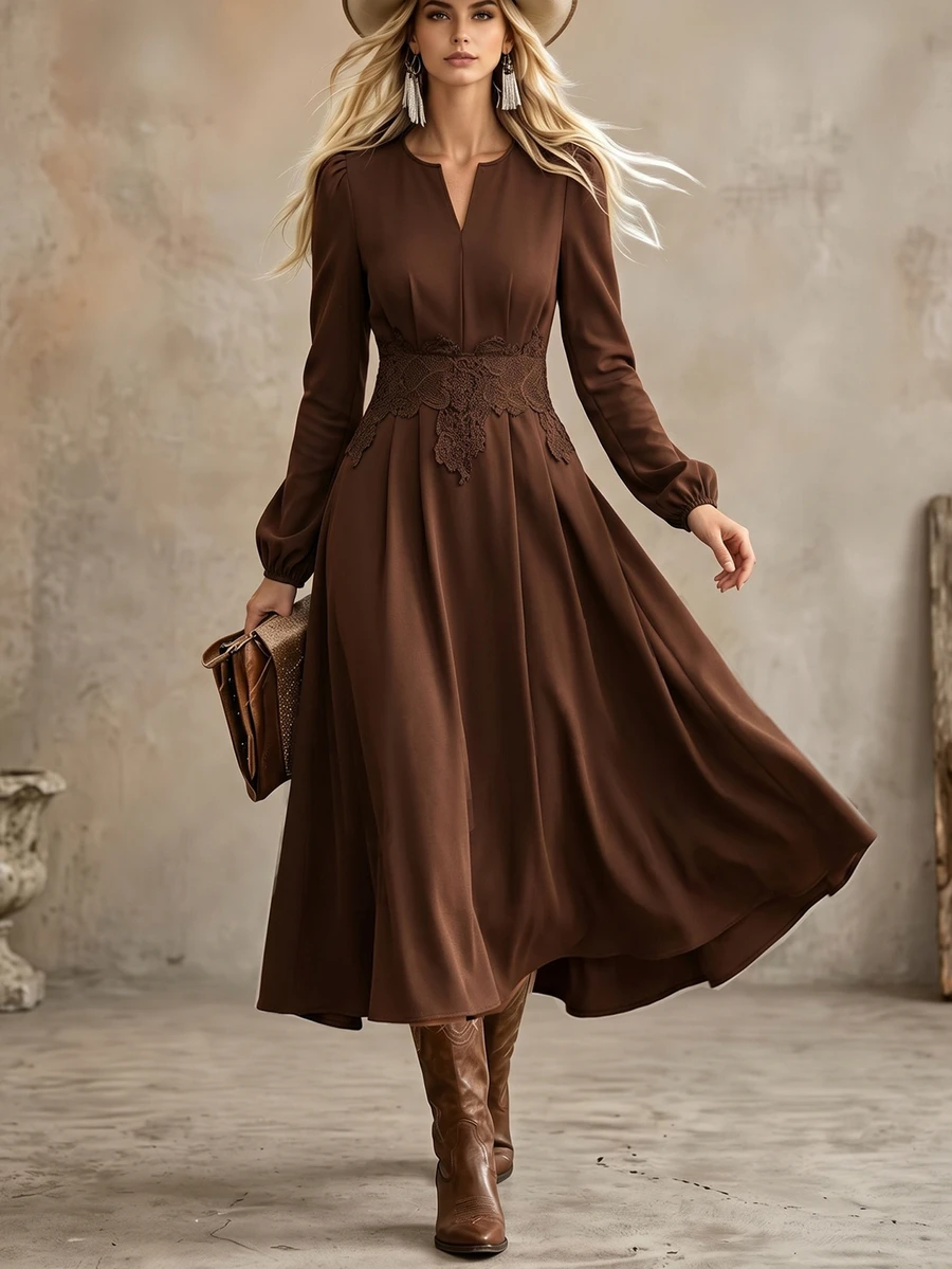 LUMIGAL Fall Clothes FOR WomenWomen Midi Dresses - Brown - View 1