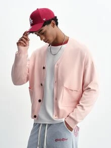 TOKVUE Men's Solid Color Long Sleeve Single-Breasted Casual Pocket Knit Cardigan - Pink - View 1