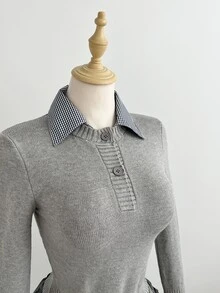 Elamini Women's Autumn/Winter Fashion Versatile Minimalist Casual Commute Lazy Preppy Style 2 In 1 Pullover Sweater - Grey - View 7
