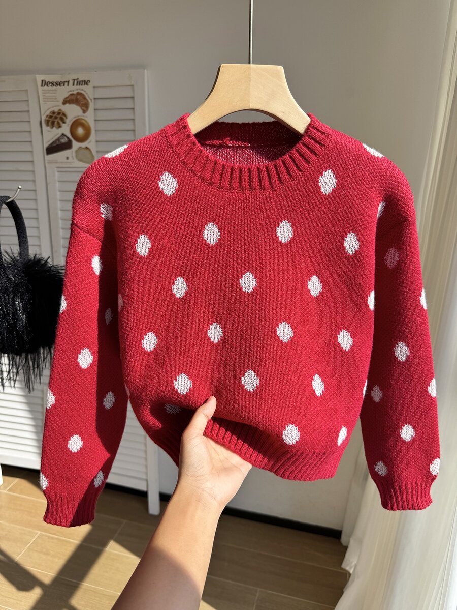 SHEIN Fashionable Casual Sweet Cherry Pullover Sweater For Girls - Burgundy - View 1