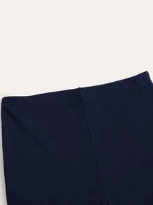 Sweetra Plus Size Women's Solid Color Casual Daily Flare Pants - Navy Blue - View 4