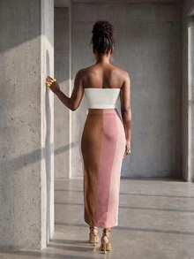 BamGlimmer Women's Fashion Striped Colorblock Side Slit Knit Dress - Pink - View 3