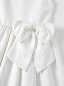 Tween Girl Gentle Bow Decor Dress For Wedding Flower Girl - White - View 5