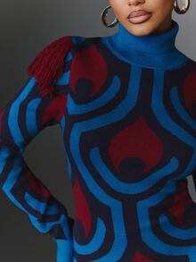 NYA SZN Knit Sweater Maxi Retro Long Sleeve Color Block Holiday Festival Special Occasion Everyday Casual Work Concert Going Out Club Party Blue Fall Winter - Multicolor - View 2