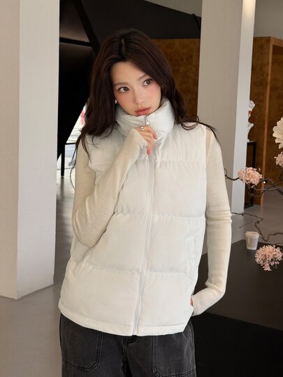 K-Vae Women's Autumn/Winter Stand Collar Zipper Sleeveless Padded Vest Jacket