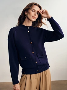 Briarwyn Women's Vintage Button Long Sleeve Pocket Knit Cardigan - Royal Blue - View 4