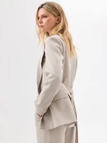 KÆRIA Hus Relaxed Fit Belted Blazer - Textured Compact Tailoring - Stone - Power Suiting, Tailored - Grey - View 3