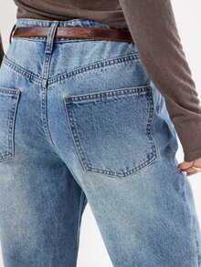 KÆRIA Hus Jeans Model Mom Fit Oversized ala 80-an - Denim Lembut - Warna Biru Vintage, Potongan Longgar - Light Wash - View 7