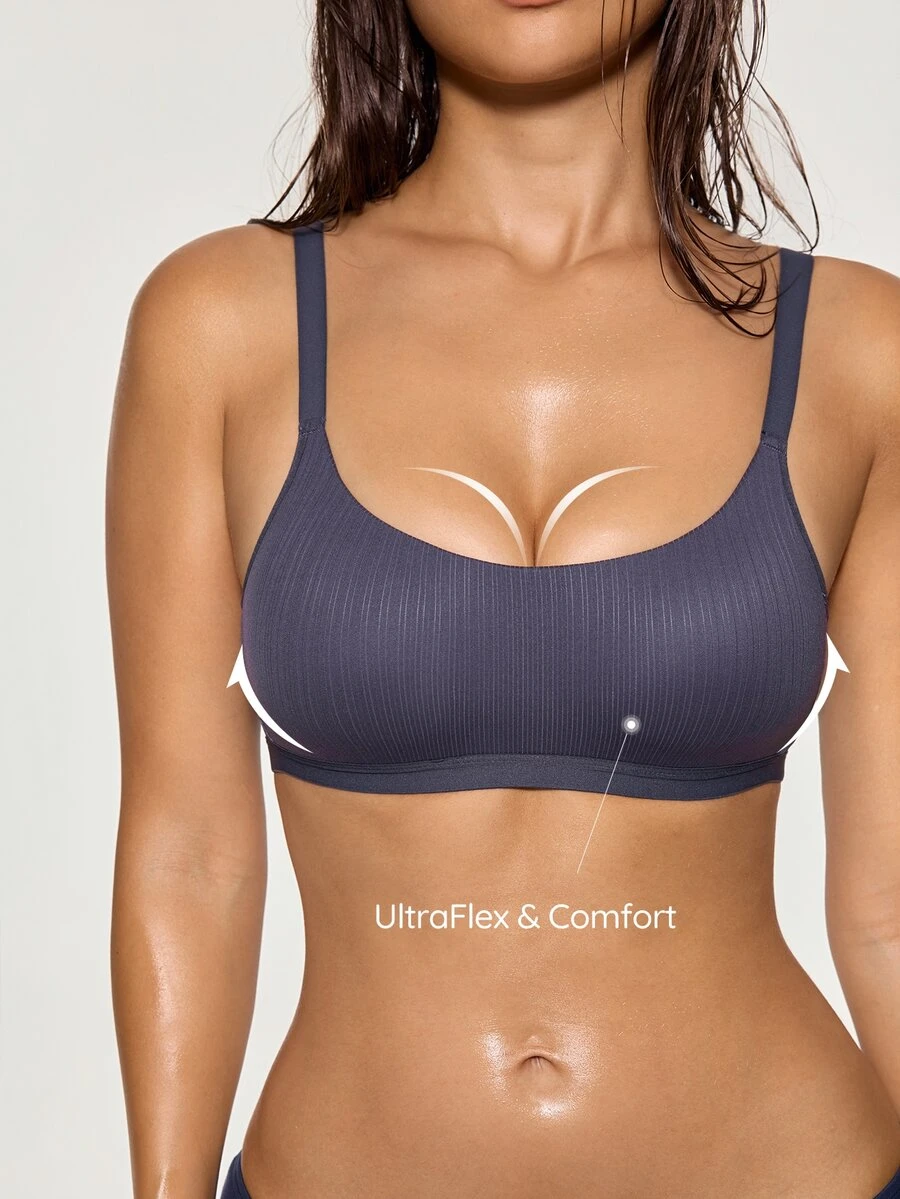 SHAPORA 1pc Vertical Stripe Wire-Free Comfortable Bra - Dusty Blue - View 1
