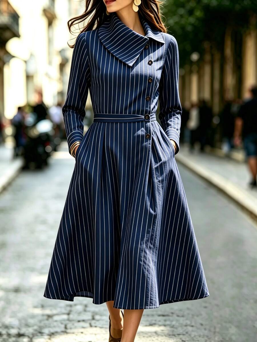 SHEIN Women's Striped Pleated Casual Party Travel Dress - Multicolor - View 1