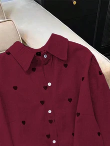 Linhara Large-Sized Woven Simple Commuting Casual Autumn Shirt - Red - View 5