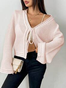 Elenzga Women's Solid Color Casual Elegant Romantic Daily Date Cardigan Brunch Soft Pink Fall - Pink - View 5
