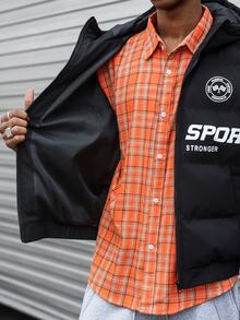 Major Grit 男士摩托車字母印花連帽冬季夾克，賽車運動加厚外套，秋冬款 - 黑色 - 查看 6