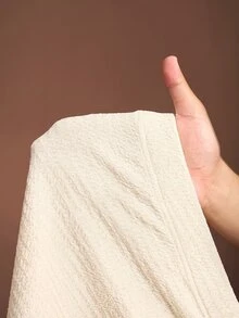 Zivah 杏色春夏大尺碼女款休閒套裝，翻領前綁帶喇叭袖開襟衫 + 鬆緊腰寬腿褲，經典優雅極簡風兩件套 - 杏色 - 查看 10