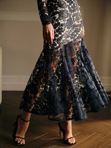 MOTF PREMIUM ELEGANT LACE WOMEN'S MIDI DRESS - Royal Blue - View 4