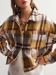 Bohemela Women's Plaid Casual Versatile Daily Long Sleeve Jacket - Blue - View 1