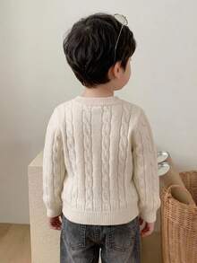 Hapijoa Infant (Boy) Round Neck Cable Knit Cartoon Embroidered Long Sleeve Solid Color Sweater - White - View 2