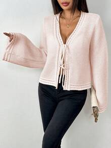 Elenzga Women's Solid Color Casual Elegant Romantic Daily Date Cardigan Brunch Soft Pink Fall - Pink - View 3