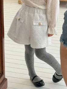 Hapijoa 少女法式風鈕扣提花短褲，適合日常穿著、外出與度假 - 白色 - 查看 3