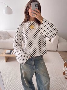 SHEIN EZwear 大尺碼女款秋冬波點白色長袖T恤 - 彩色 - 查看 6