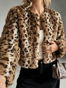 SHEIN New Autumn/Winter Long Sleeve Leopard Print Faux Fur Coat For Women - Multicolor - View 2