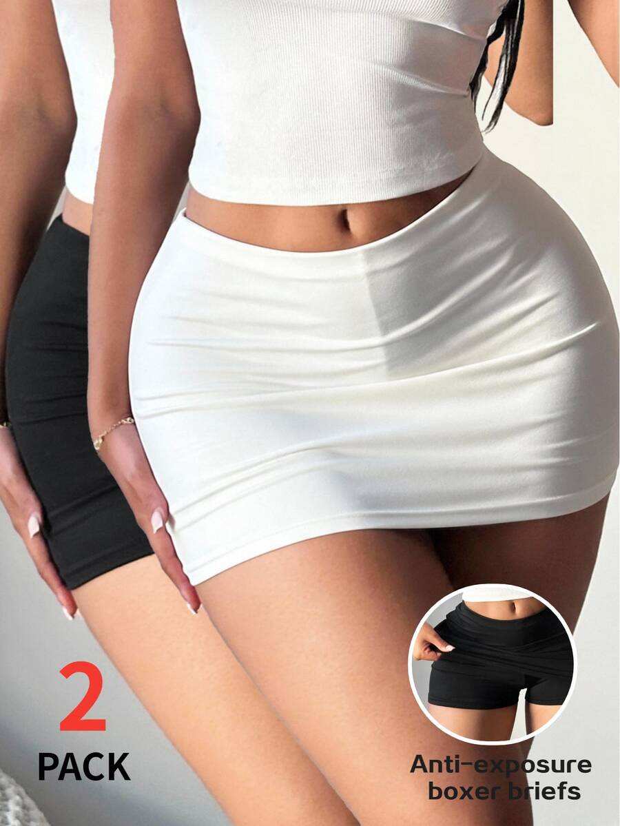 SHEIN SXY 2-Pack Women's Simple Solid Bodycon Skirt