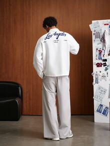 TOKVUE Men's White Base Blue Logo Letter Long Sleeve Shirt, Basic Shirt - White - View 3