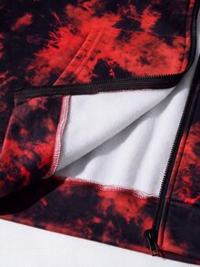 SHEIN 男士時尚休閒百搭街頭風黑紅紮染印花連帽長袖開襟運動衫外套 - 彩色 - 查看 5