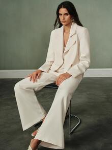 Aveloria Modichic Elegant Fashionable High-End Design Casual Slim Fit Flattering Notch Lapel Metal Button Slightly Dropped Shoulder Versatile Commuter Women's Blazer And Pants 2 Pieces Set - Beige - View 1