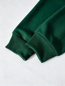 SHEIN 青少年女孩秋季套裝 2件/組 連帽拉鍊夾克短版上衣與寬鬆鬆緊腰寬腿休閒長褲套裝，秋季 - 墨綠色 - 查看 6
