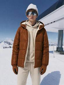 SHEIN Teen Boy Teen Boy Casual, Basic Brown Hooded Winter Coats, Perfect For Staying Warm During The Fall/Winter Back-To-School Season. - Brown - View 5