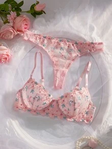 Crystal Vow 2pcs Romantic Embroidered Underwire Bra Set - Multicolor - View 4