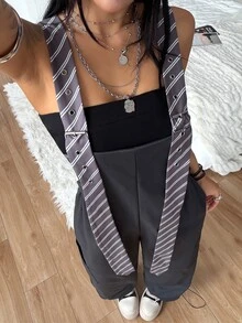 StreetHx High Street Tie Strap Overall Jumpsuit For Women, Spring/Autumn New Style, Large Pockets, Cargo Style, Loose Drape Wide Leg One-Piece - Dark Grey - View 1