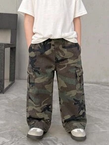 Young Boy Fashion Casual Camouflage Pattern Loose And Comfortable Jeans - Army Green - View 3