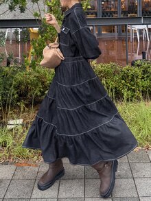 FRIFUL Women's Pleated Casual Daily Summer Denim Dress - Black - View 5