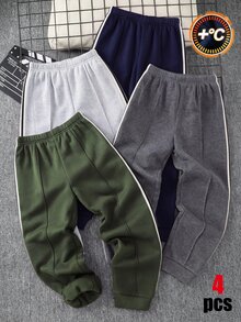 SHEIN 4件組買2送2兒童青少年男孩休閒學院風極簡實用百搭運動長褲多件套裝，男孩套裝，適合春/夏/秋季、情人節、約會 - 彩色 - 查看 1