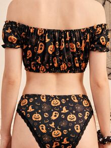 Notgurli 1pc Women's Halloween Quirky Print Off-Shoulder Strap Bra - Multicolor - View 2